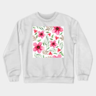 Pink Florals | Watercolor | Pattern | Blue Crewneck Sweatshirt